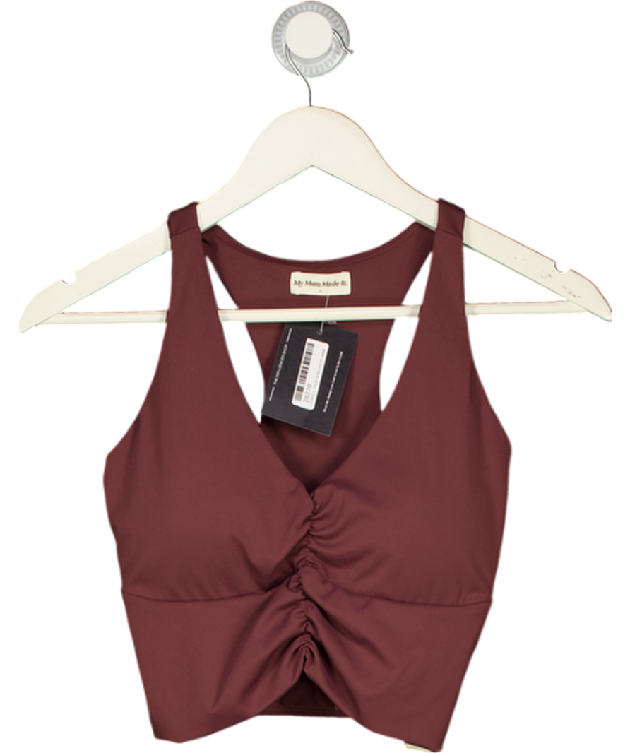 My mum made it Purple Ruched V Neck Sports Crop Top Plum Colour UK L