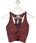 My mum made it Purple Ruched V Neck Sports Crop Top Plum Colour UK L