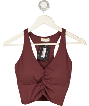 My mum made it Purple Ruched V Neck Sports Crop Top Plum Colour UK L