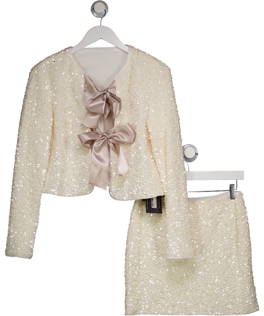 COMMENSE 2-piece Cream Bow Detail Sequined Jacket And Skirt Set UK S