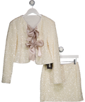 COMMENSE 2-piece Cream Bow Detail Sequined Jacket And Skirt Set UK S