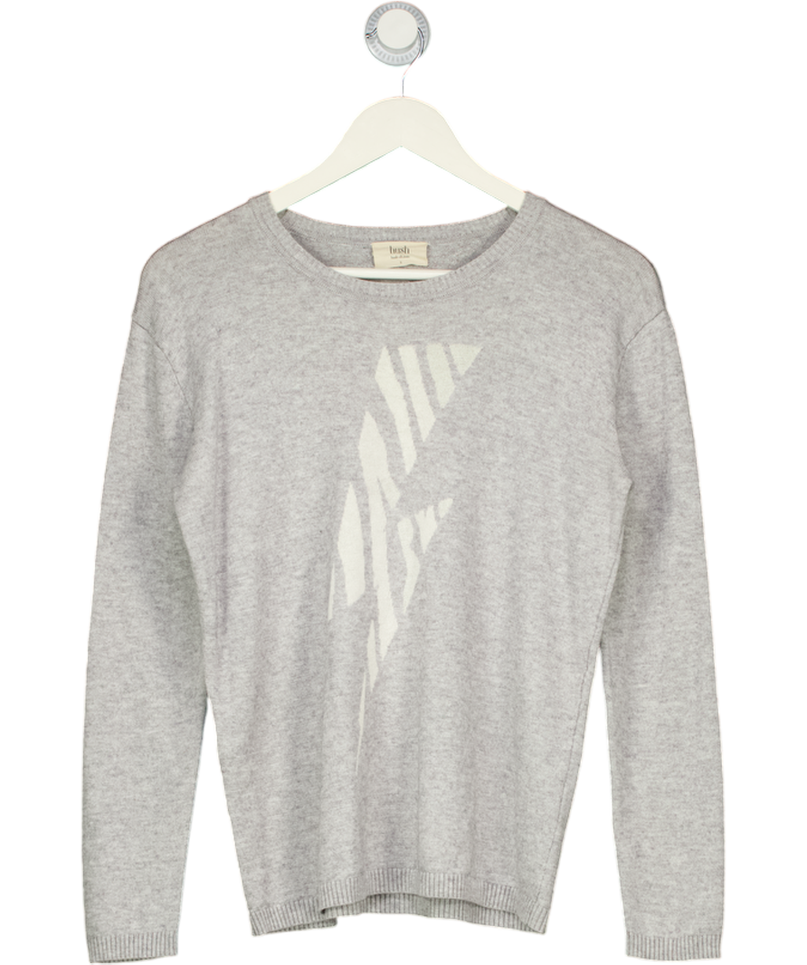 Hush Grey Bamboo Wool Blend Lightning bolt Crew Jumper UK S