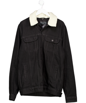 ASOS Black Denim Jacket With Detachable Borg Collar UK XL