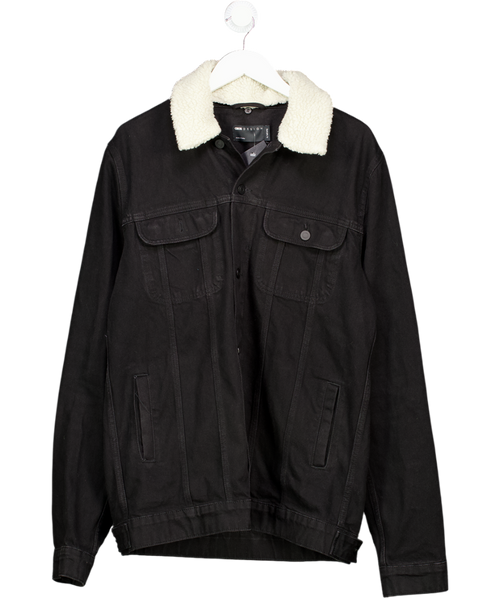 ASOS Black Denim Jacket With Detachable Borg Collar UK XL