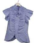 Karen Millen Blue Stripe Pleated Ruffle Sleeve Woven Top UK 8
