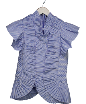 Karen Millen Blue Stripe Pleated Ruffle Sleeve Woven Top UK 8
