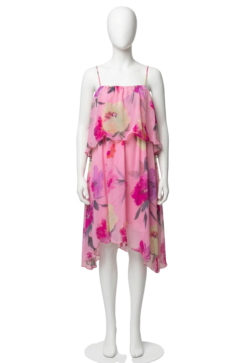 & OTHER STORIES Pink / Multi Floral Layered Ruffle Dress Eu 40 UK 12