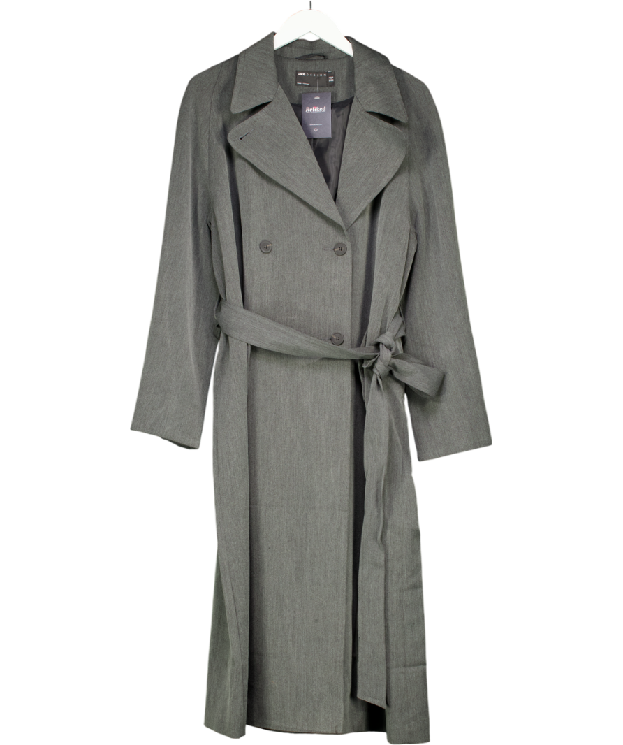 ASOS Grey Longline Trench Coat In Charcoal UK 12