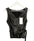 ZARA Black Faux Leather Belted Top UK XS