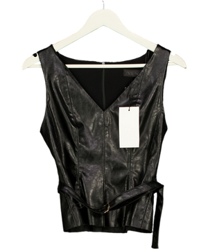 ZARA Black Faux Leather Belted Top UK XS