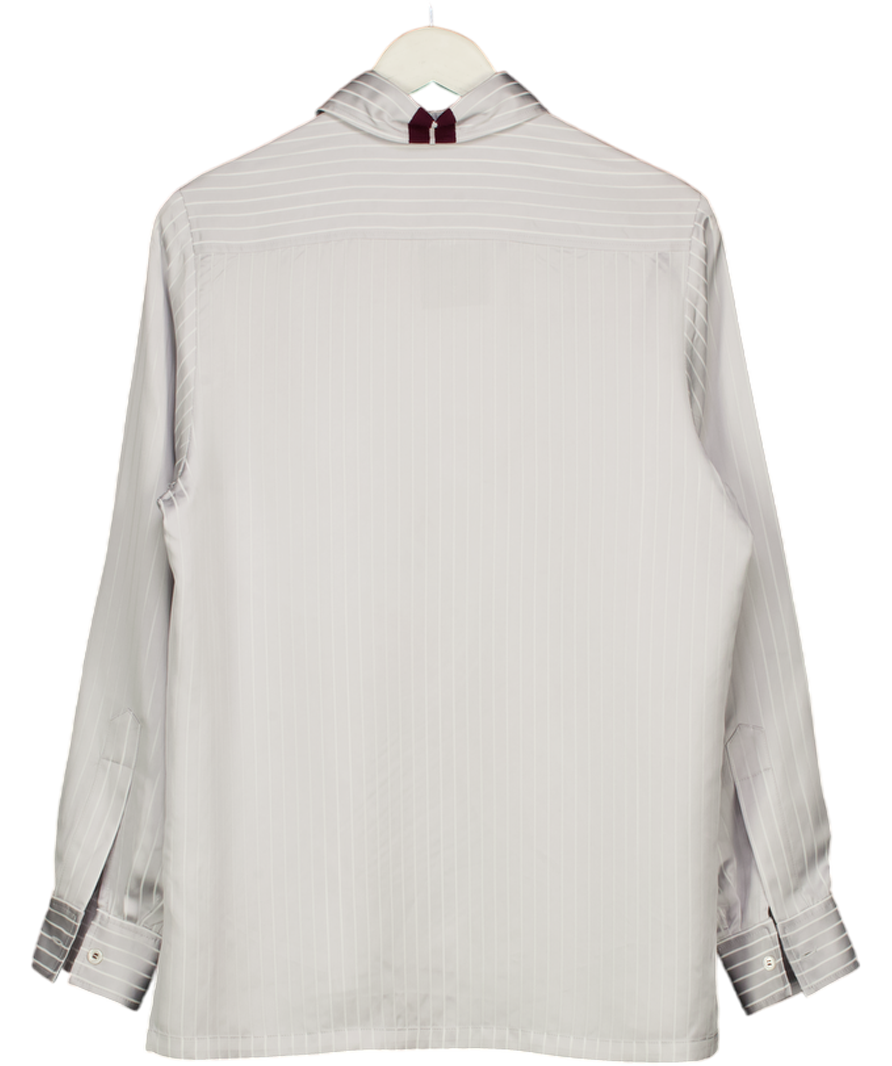 SERENA BUTE Silver Grey Pinstripe Satin George Shirt UK S