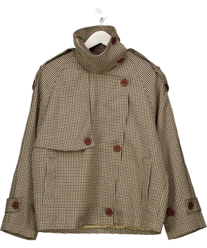 COMMENSE Brown Houndstooth Check Funnel Neck Bonber Jacket UK S