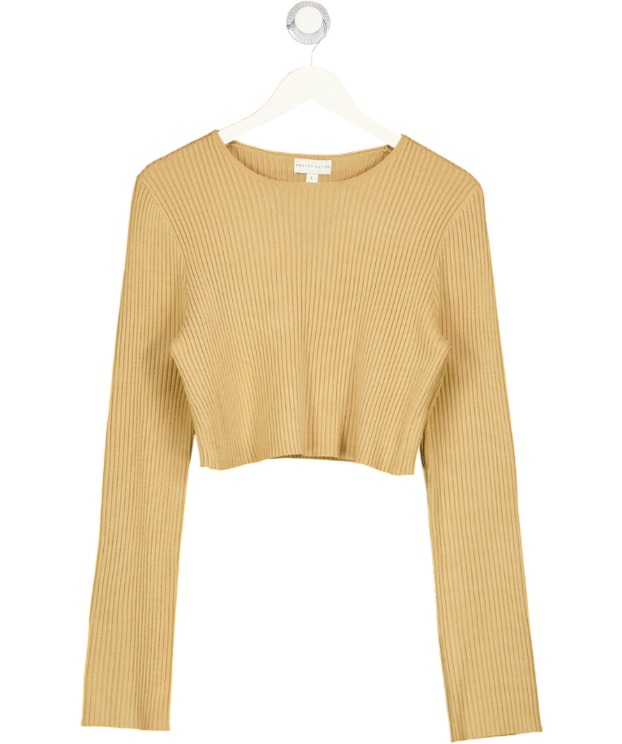 PRETTY LAVISH Brown Knit Cropped Jumper UK L