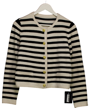 GOELIA Black / White Button Up Woolen Striped Lady Cardigan UK M