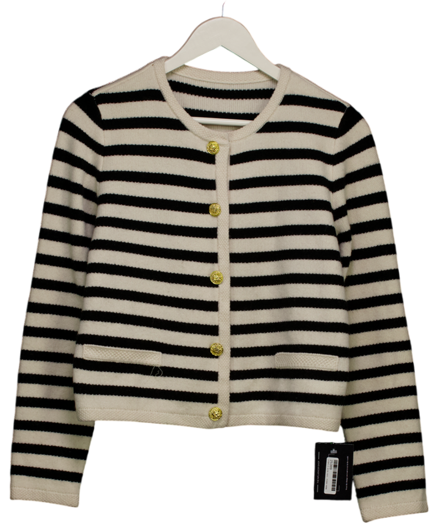 GOELIA Black / White Button Up Woolen Striped Lady Cardigan UK M