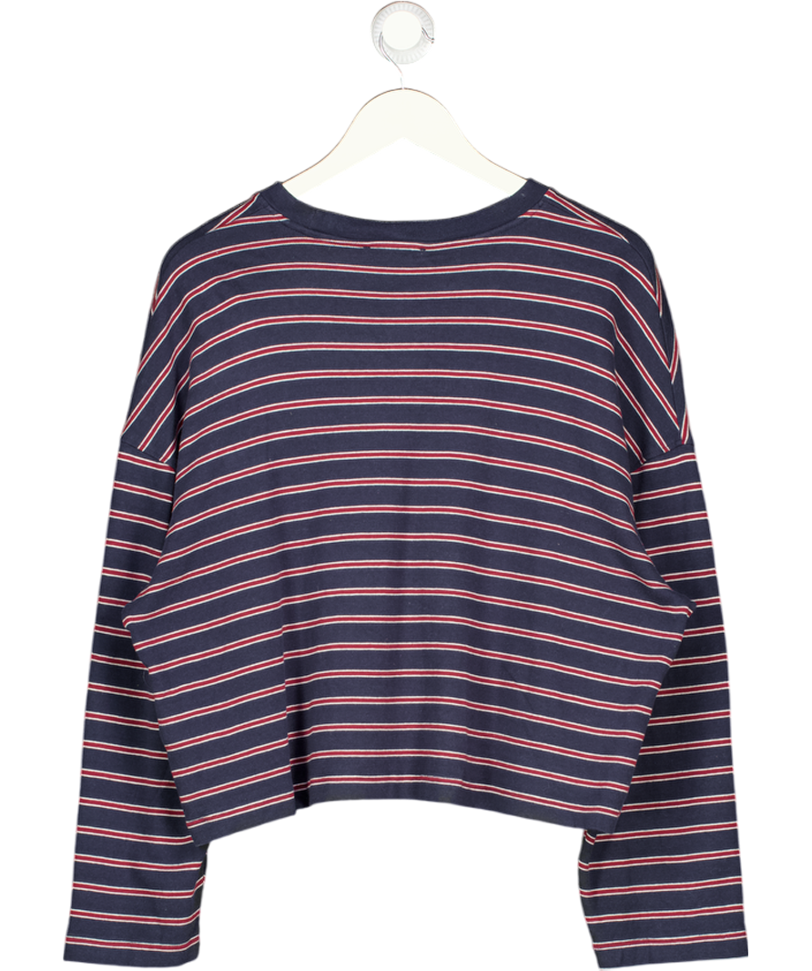 Bershka Blue Asymmetric Neck Long Sleeve Print T-shirt UK L