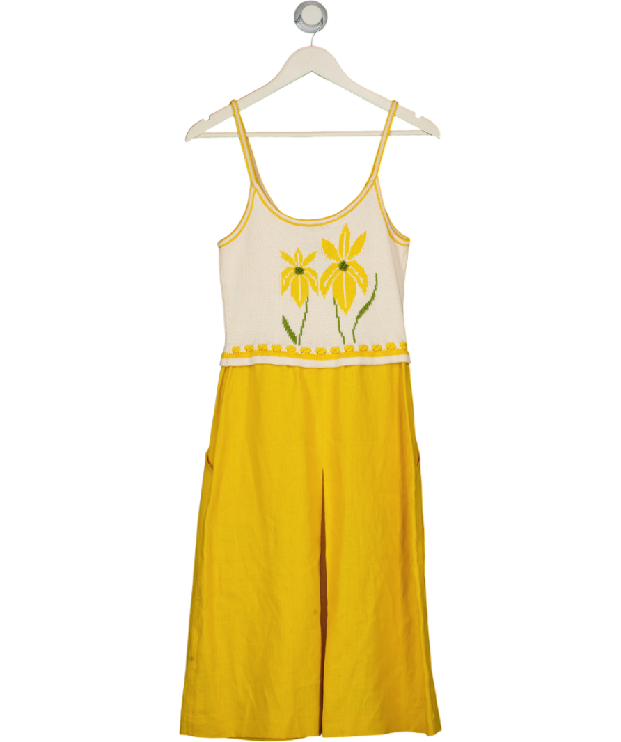 LK BENNETT Yellow Floral Linen Skirt Midi Dress UK 8