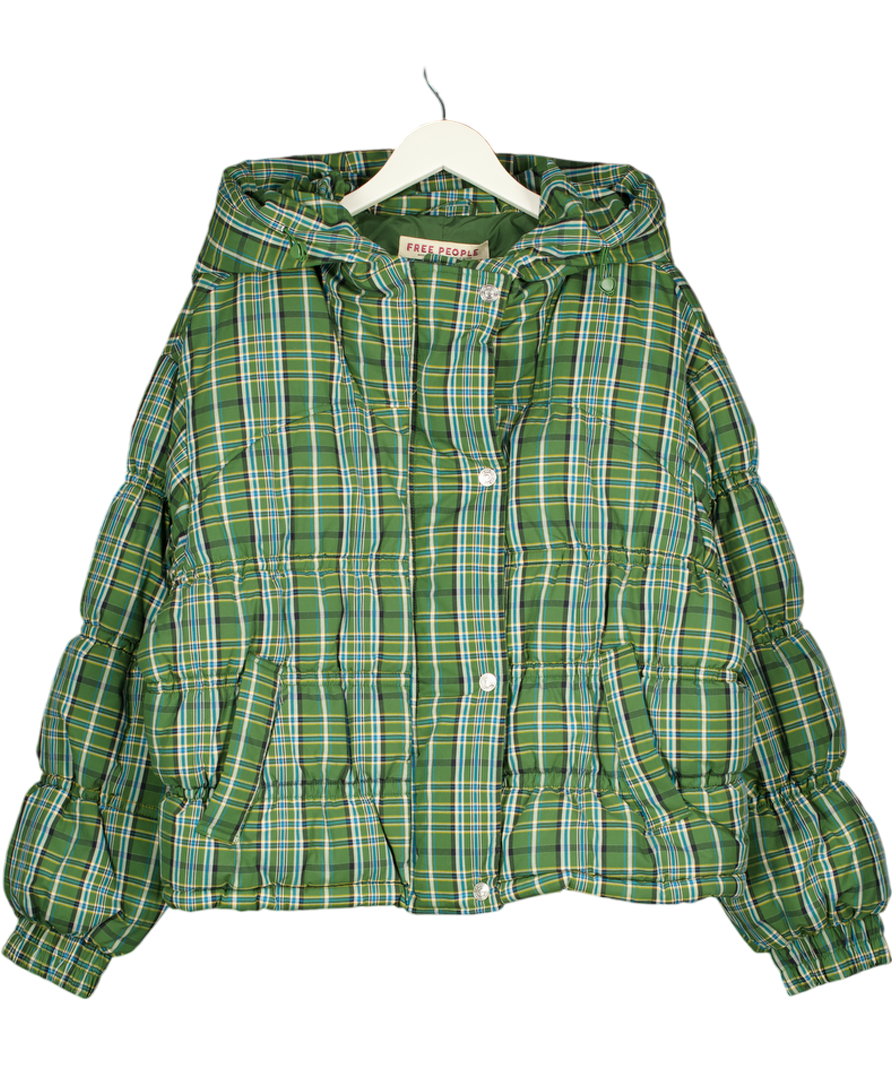 FREE PEOPLE Green Check Party Of One Puffer Jacket UK S