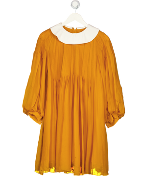 CHLOE Yellow Vintage Silk Chiffon Long Sleeve Dress With Pin-tuck Detail Fr38 UK 10