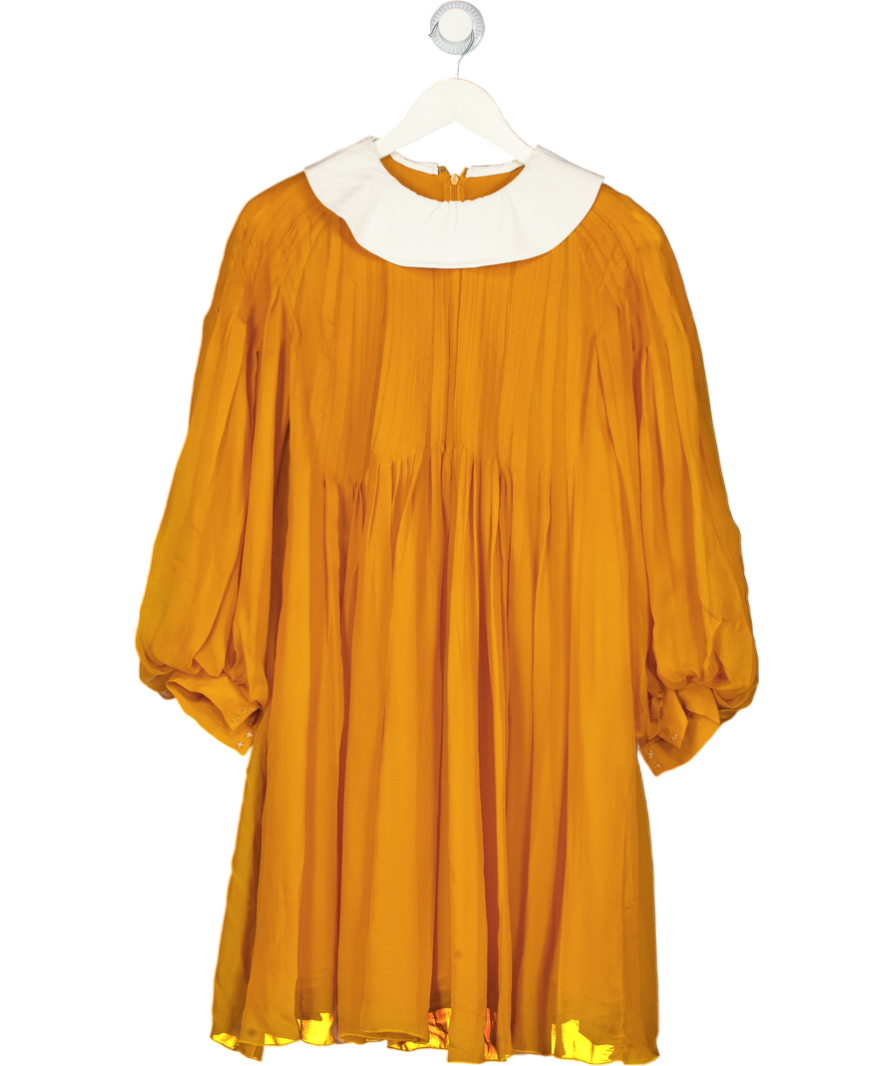 CHLOE Yellow Vintage Silk Chiffon Long Sleeve Dress With Pin-tuck Detail Fr38 UK 10