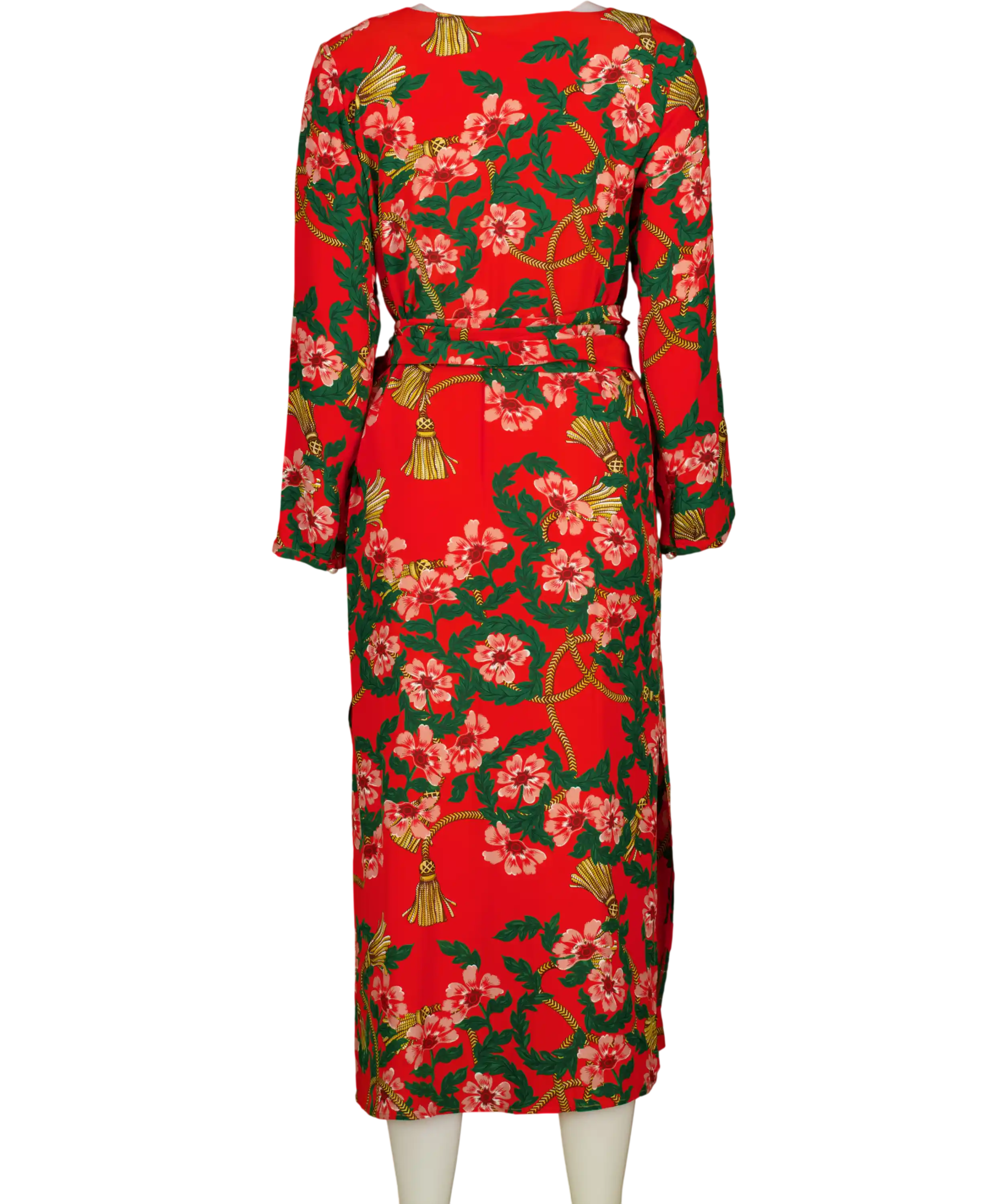 Hayley Menzies Red Eden Floral Silk Belted Dress UK S