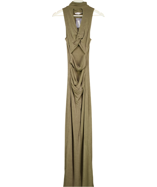 ARIA COVE Khaki Green High Neck Slinky Cut Out Maxi Dress UK 8