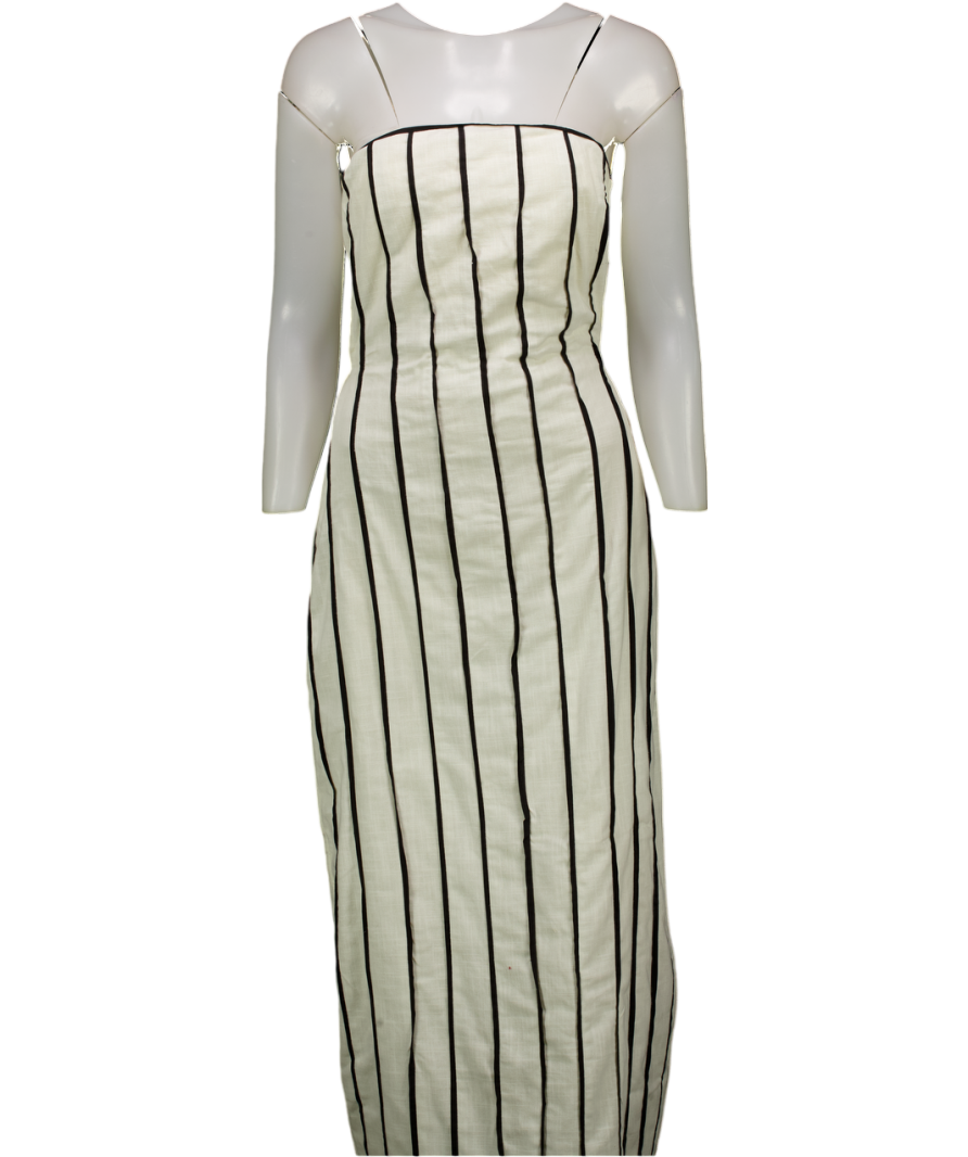 PRETTY LAVISH Cream / Black Penny Striped Tie-back Bandeau Dress UK 6