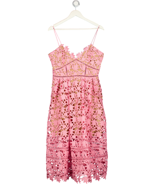 SELF PORTRAIT Pink  Azaelea Floral-embroidered Woven Midi Dress UK 14