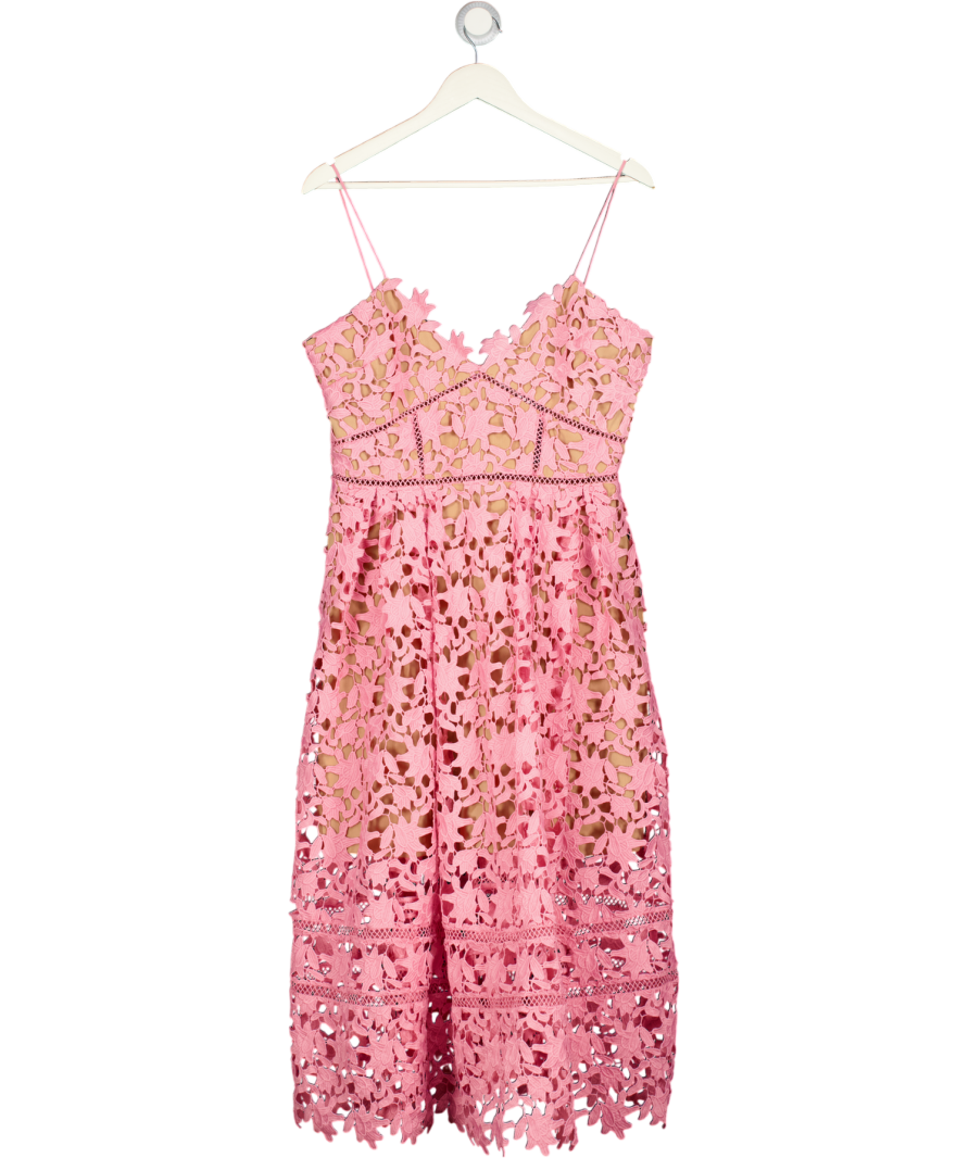 SELF PORTRAIT Pink  Azaelea Floral-embroidered Woven Midi Dress UK 14
