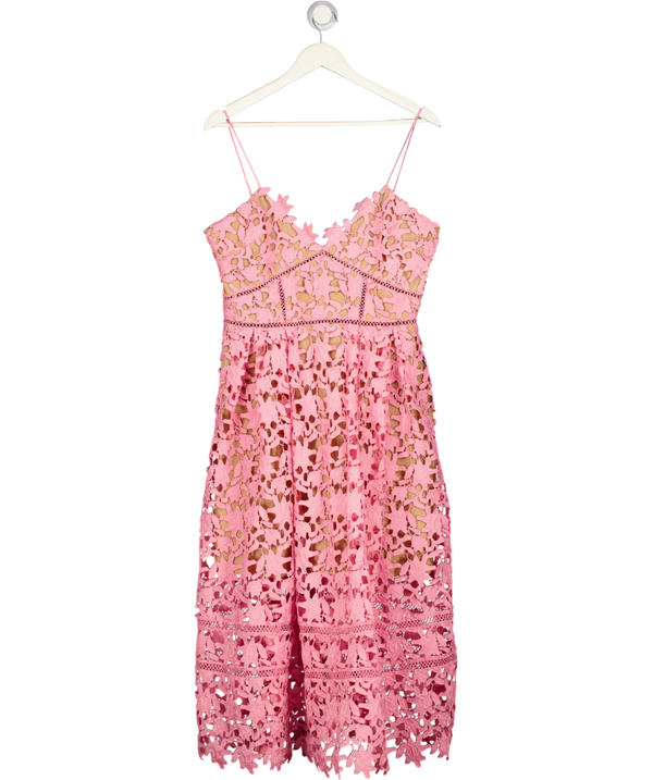 SELF PORTRAIT Pink  Azaelea Floral-embroidered Woven Midi Dress UK 14