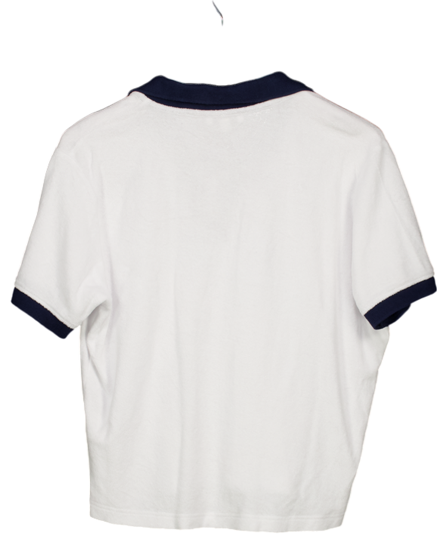 Sporty & Rich White / Navy Terry Brand-embroidered Cotton Polo Shirt UK M
