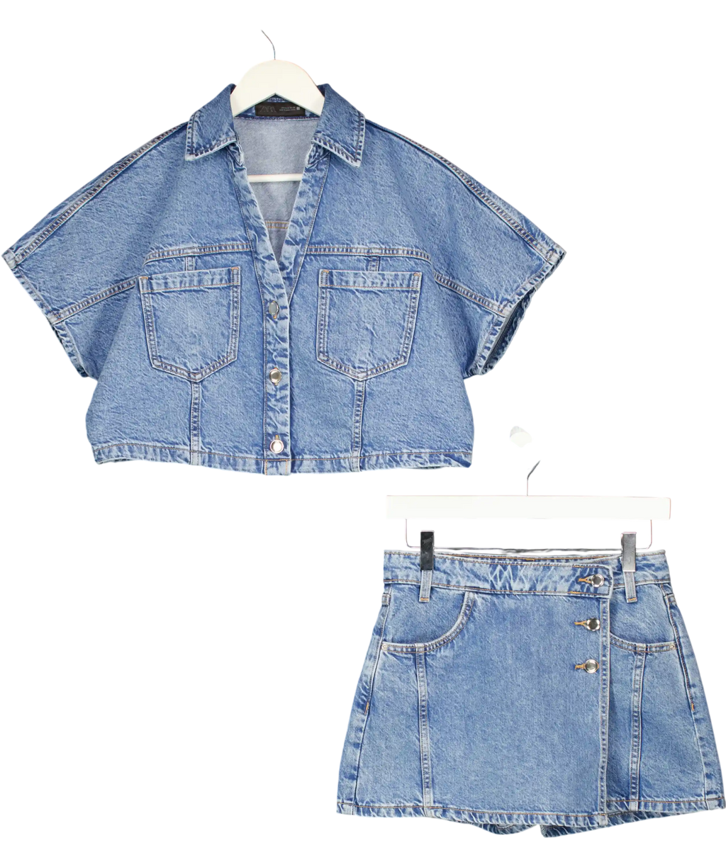 ZARA Blue 2-piece Short Denim Shirt (uk S) & Wrap Denim Skort (uk Xs) Set UK XS/S