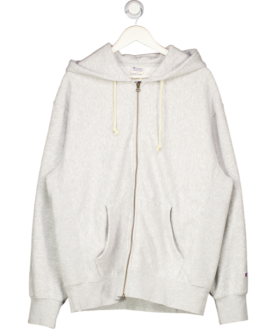 Champion Grey Full Zip Hoodie Sweatshirt Reverse Weave UK L