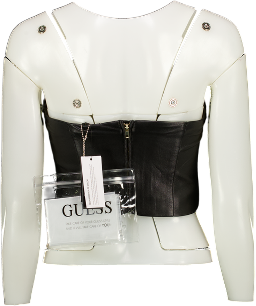 GUESS Black Butter Soft Faux Leather Bustier Top UK S