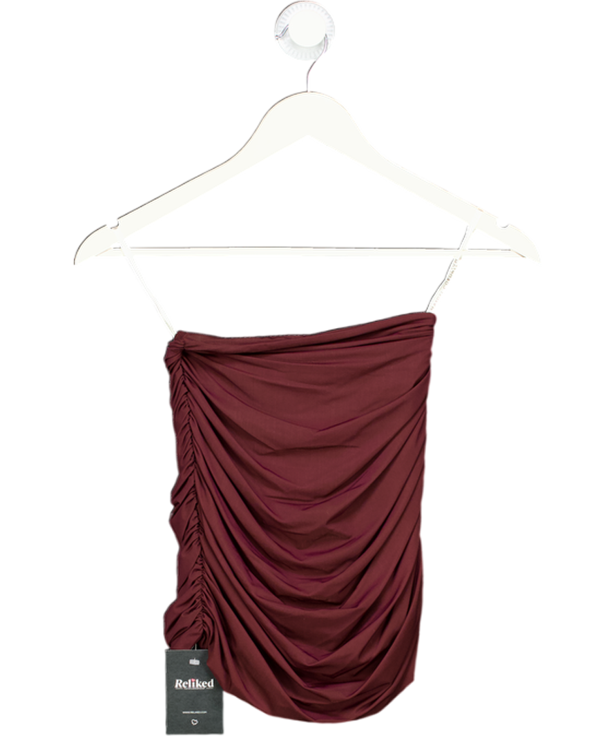 MAYGEL CORONEL Burgundy Red Stretch Mesh Ruched Mini Skirt - Petite UK XS