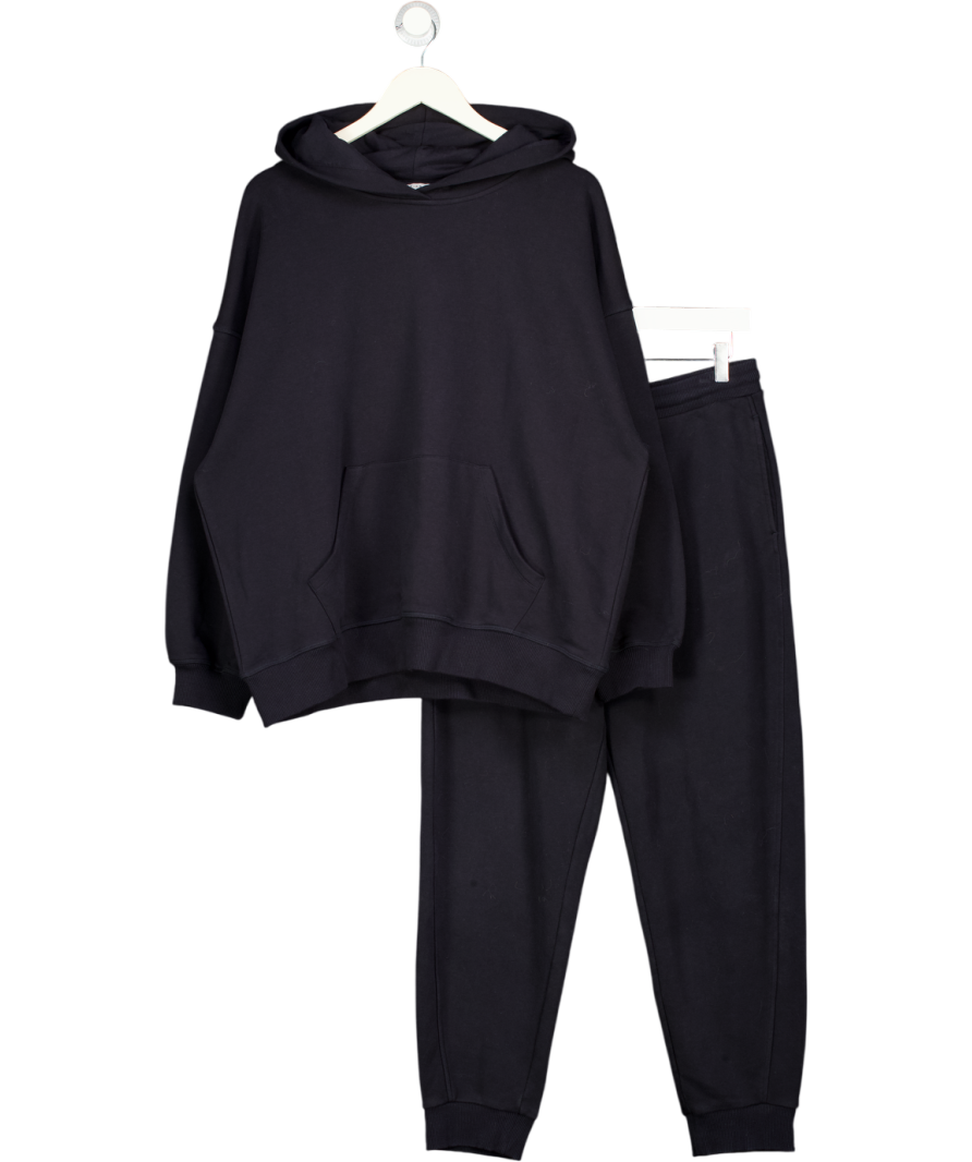 REISS 2-piece Cody Cotton Blend Crew Neck Hoodie & Wide Leg Jogger Set In Dark Navy Blue UK M/L