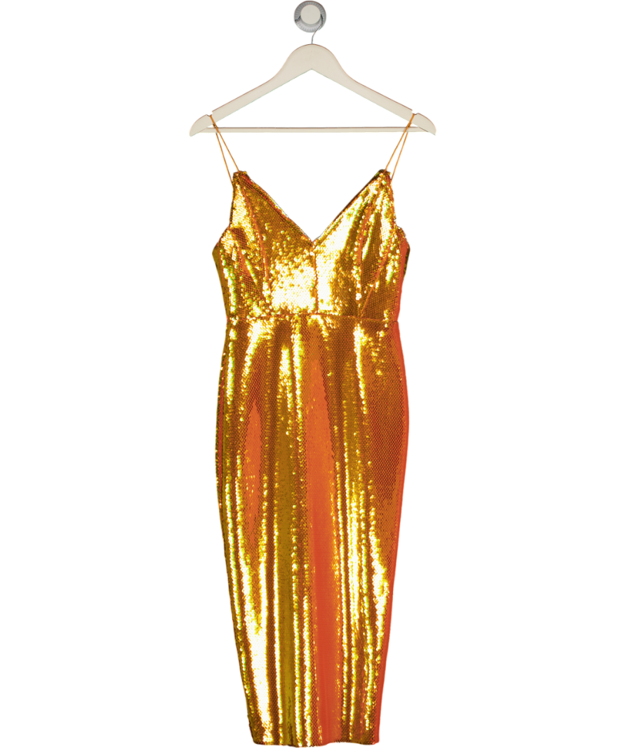 ALEX PERRY Orange Addilyn Sequined Crepe Midi Dress UK 8