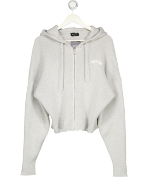 WHITE FOX Grey Embroidered Logo Zip Cardigan With Hood UK M/L