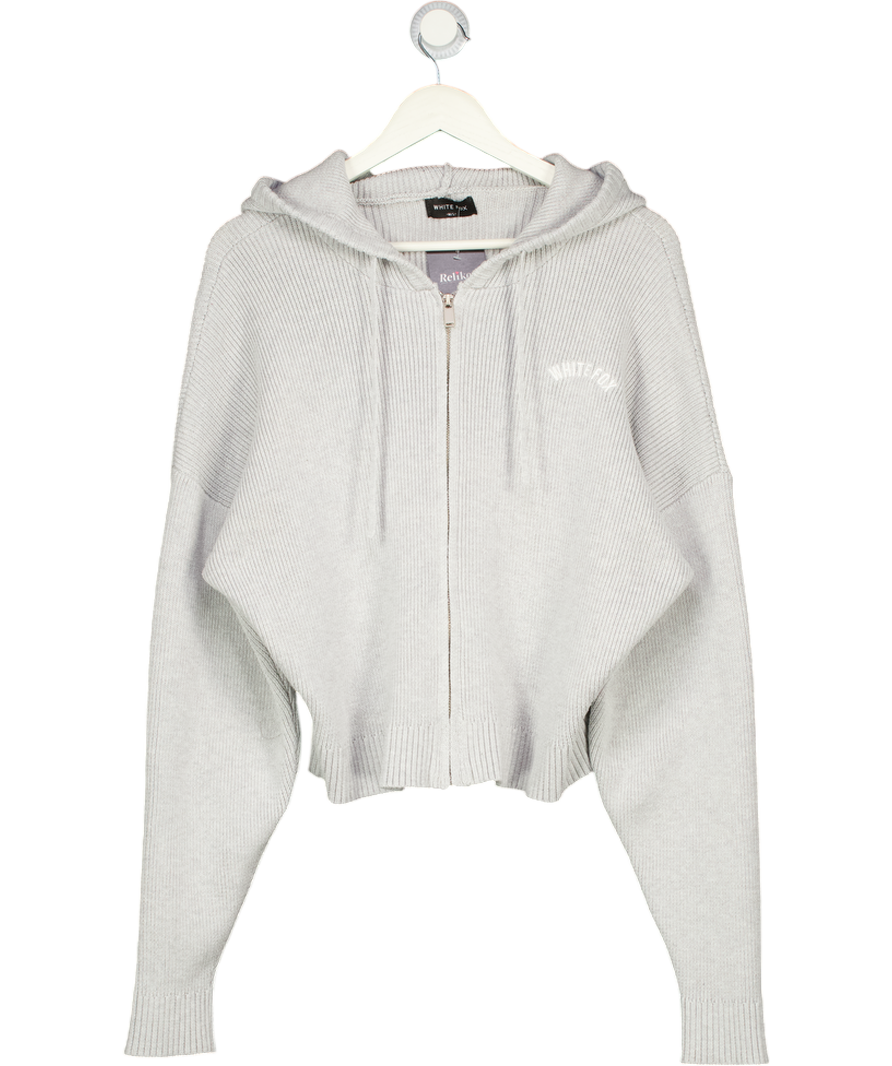 WHITE FOX Grey Embroidered Logo Zip Cardigan With Hood UK M/L