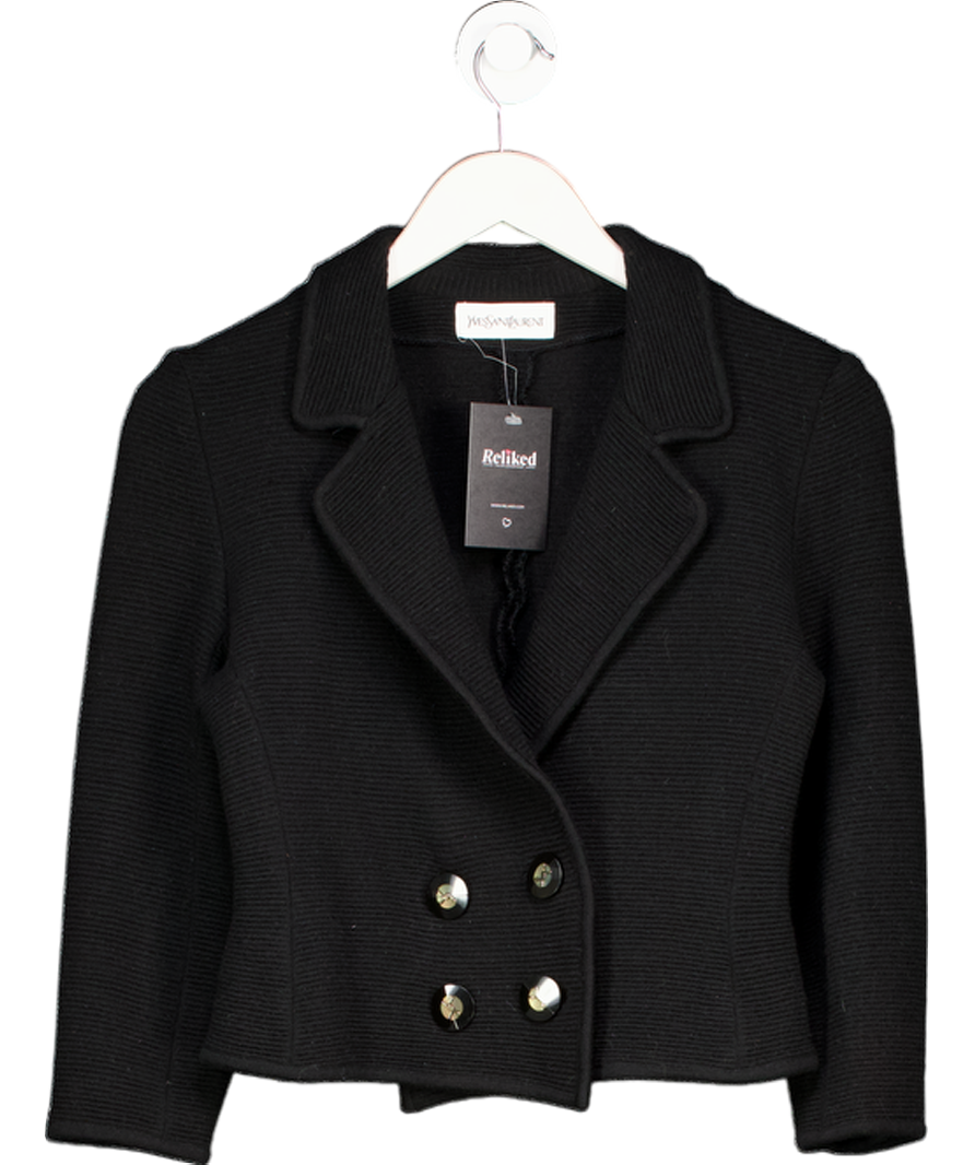 Yves Saint Laurent Black Ribbed Cropped Double Breasted Cardigan UK M