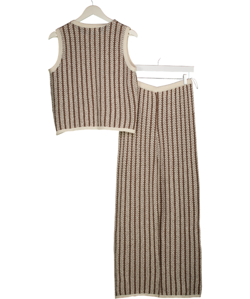 4th & Reckless Cream Stripe Knitted Morgan Sleeveless Top And Wide Leg Trouser Set UK 8
