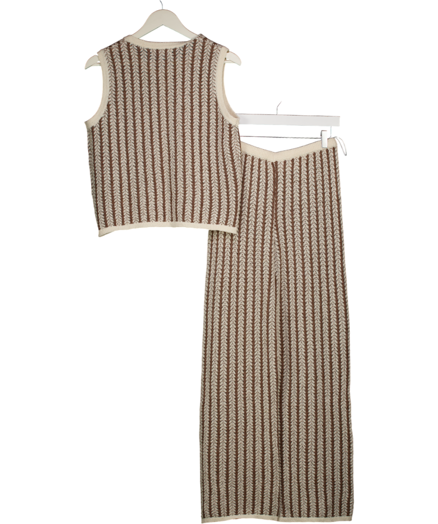 4th & Reckless Cream Stripe Knitted Morgan Sleeveless Top And Wide Leg Trouser Set UK 8