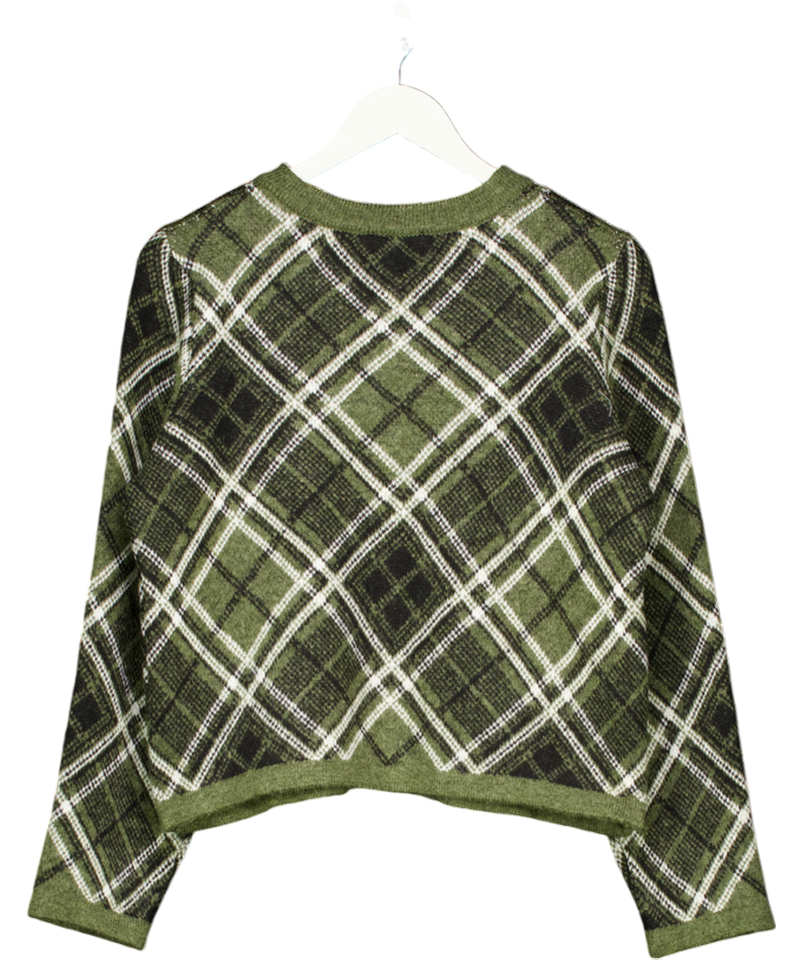 New Look Green Check Double Pocket Cardigan UK 12