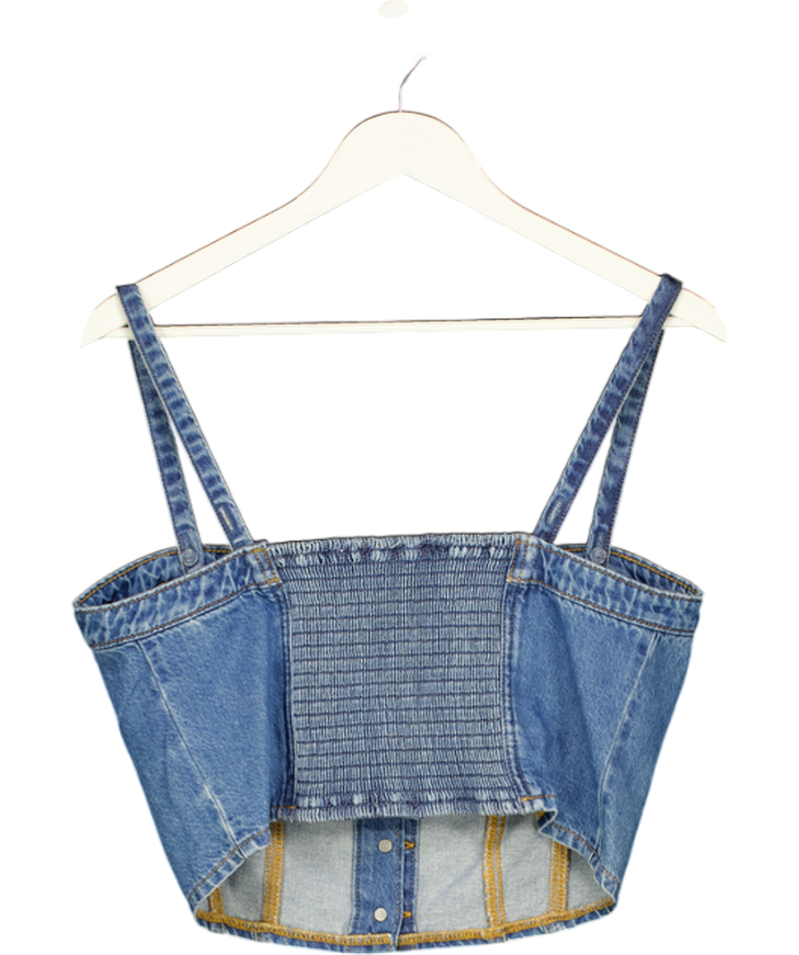LEVI'S Blue Square Neck Shirred Back Cami Top UK L