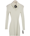 Johansen White Long Sleeve Roll Neck Ribbed Mini Dress UK XXS
