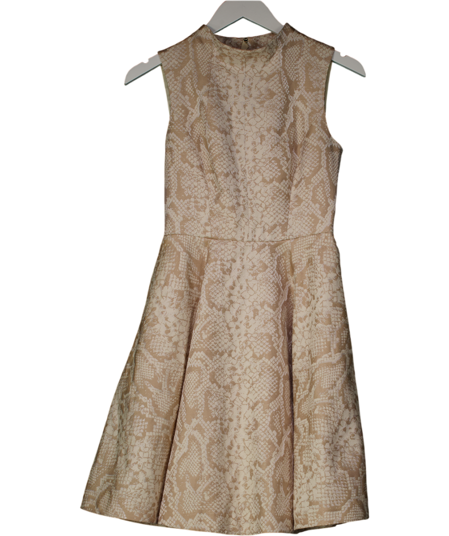 Ted Baker Cream Jacquard Azraa Snake Jacquard High Neck Fit & Flare Dress Sz1 UK 8