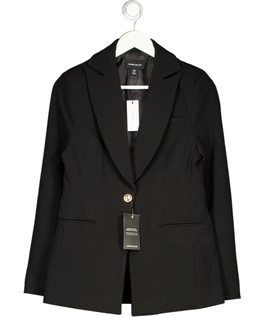Karen Millen Black Compact Stretch Essential Tailored Single Breasted Blazer UK 8