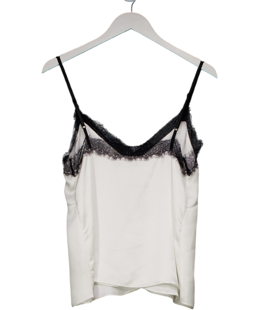 ZARA White Satin Cami With Black Lace Trim UK M