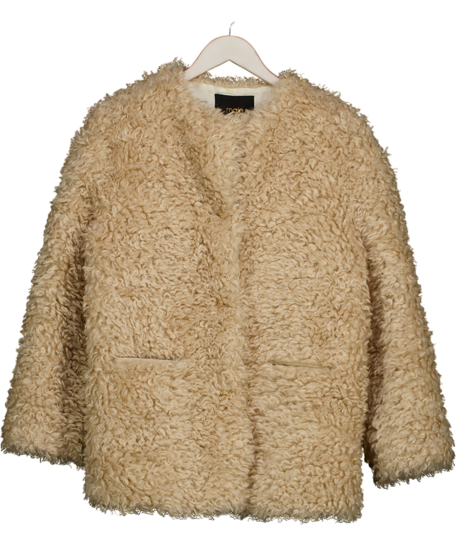 Maje Beige Natural Faux Shearling Coat Fr36 UK 8
