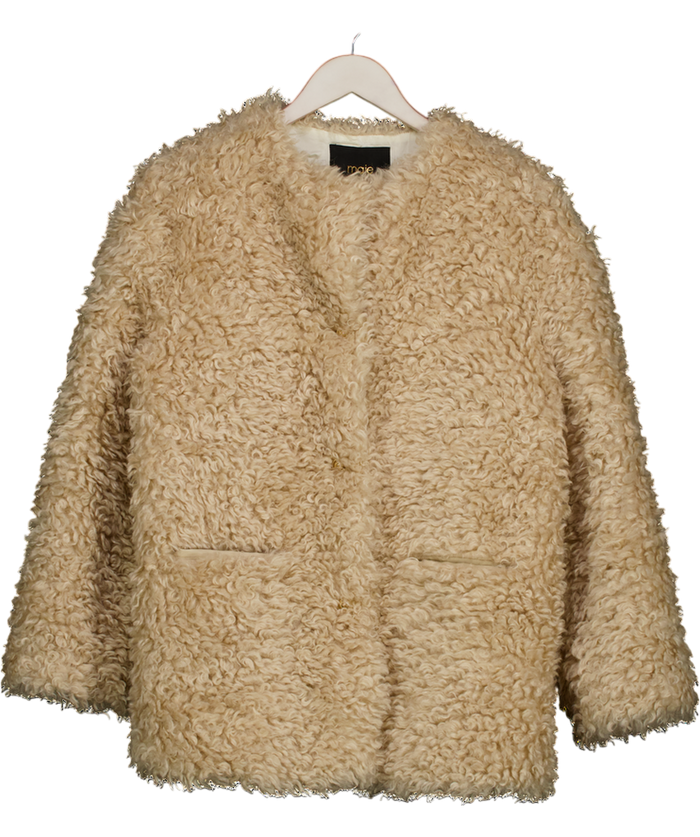 Maje Beige Natural Faux Shearling Coat Fr36 UK 8